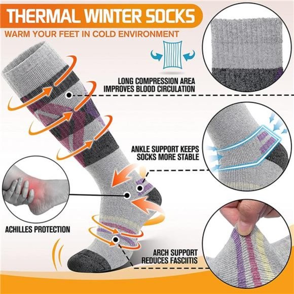 3 Pairs Unisex Thermal Winter Warm Thick Knee High Socks - Picture 2 of 6